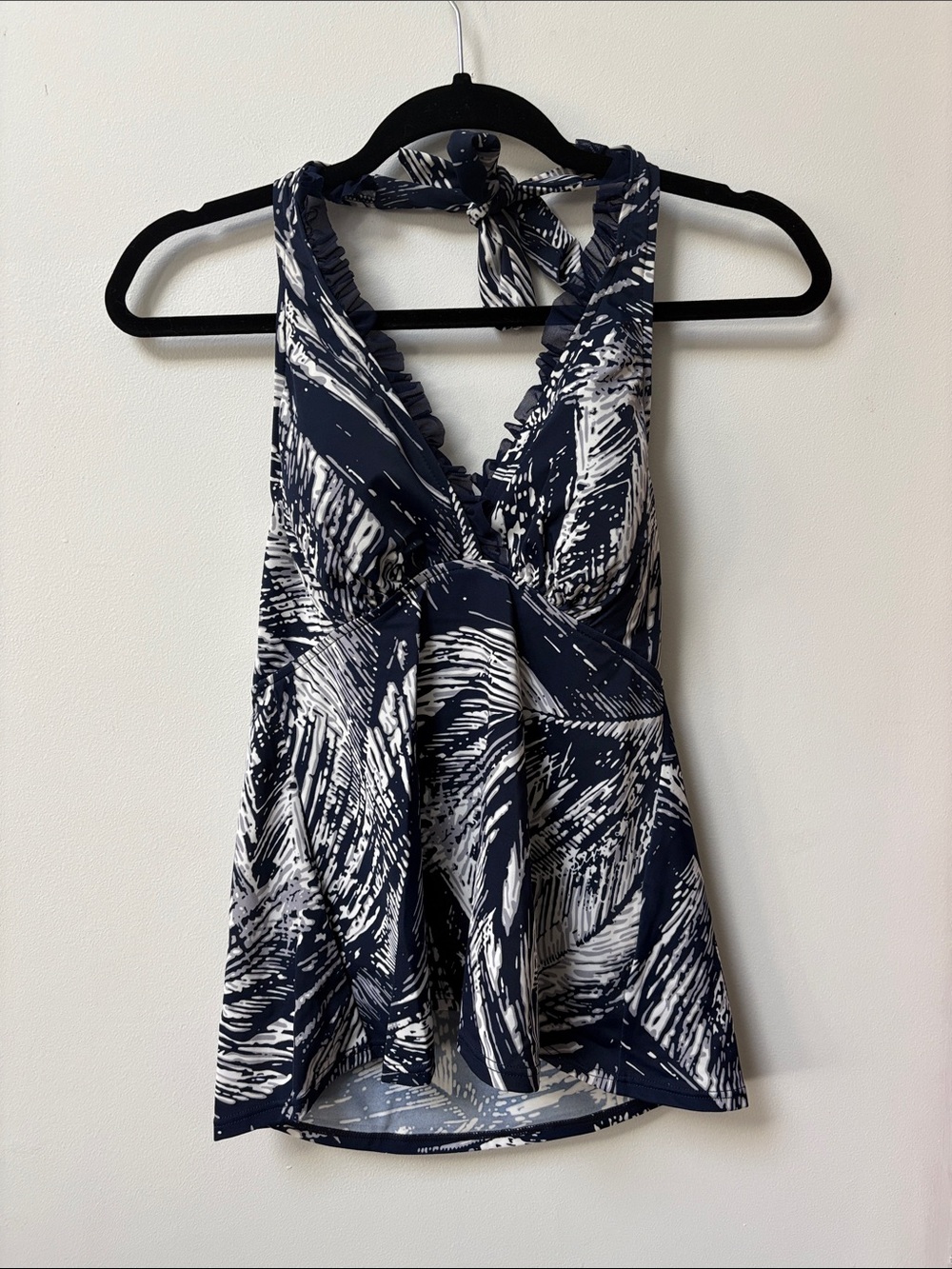 Caribbean Joe SILVER LINING Mesh Ruffle Neck Halter Tankini Top,Size 10,NWT